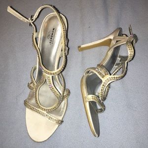 White beaded high heels